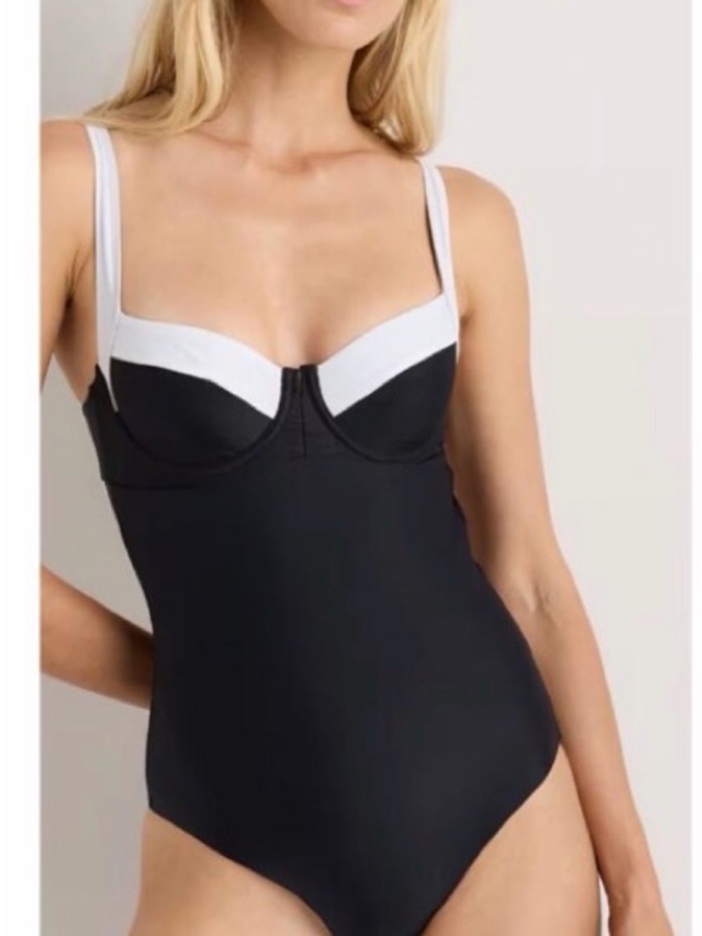 Quince Italian Underwire One-Piece Swimsuit black/white NWT size small
